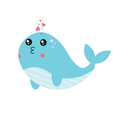 Vector illustration of a cute whale. Flat style
