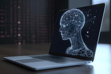 laptop with humanoid robot on screen