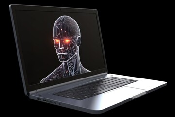 laptop with humanoid robot on screen
