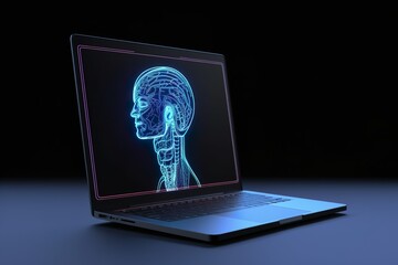 laptop with humanoid robot on screen