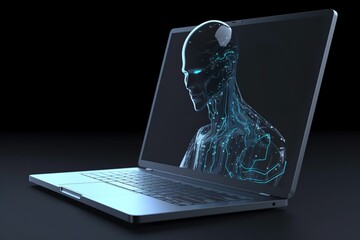 laptop with humanoid robot on screen