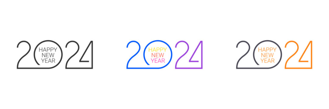 2024 Happy New Year Concept Vector Background Holiday Set. 2024 New Year of the Dragon. Design logotype number for website, social media, banner, flyer, brochure, greeting card