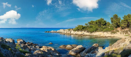 Photo sur Plexiglas Plage de Camps Bay, Le Cap, Afrique du Sud Aegean sea coast landscape with aquamarine water, view from Orange Beach (Chalkidiki, Greece).
