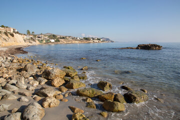 Fototapeta na wymiar Scenic View of Rock at Almadrava Beach; El Campello; Alicante; Spain