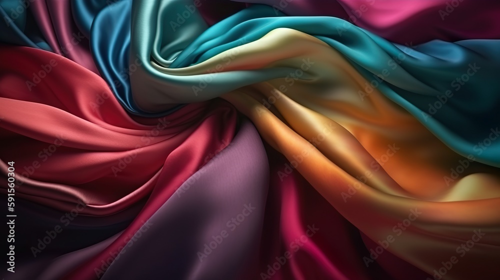 Poster Abstract background with silk or satin with drapery flowing folds. Elegant and delicate swirled textile with soft pleats modern wallpaper. Horizontal illustration for banner design. Generative AI.