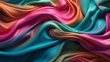 Abstract background with rubber or silicone sheet texture with flowing folds. Colorful swirled plastic with soft pleats modern wallpaper. Horizontal illustration for banner design. Generative AI.