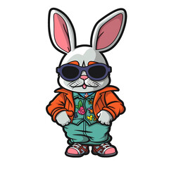 Obraz na płótnie Canvas Bad Bunny in Glasses Fashionable Cartoon Illustration
