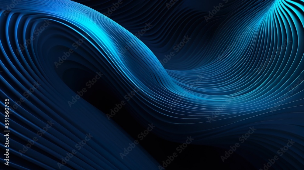 Fototapete abstract background with dark blue flowing curved stripes or lines. minimal wallpaper with soft wave