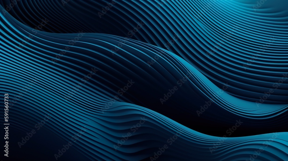 Fototapete Abstract background with dark blue curved waves with flowing stripes. Elegant wallpaper with soft dynamic effect for business template. Horizontal illustration for banner design. Generative AI.