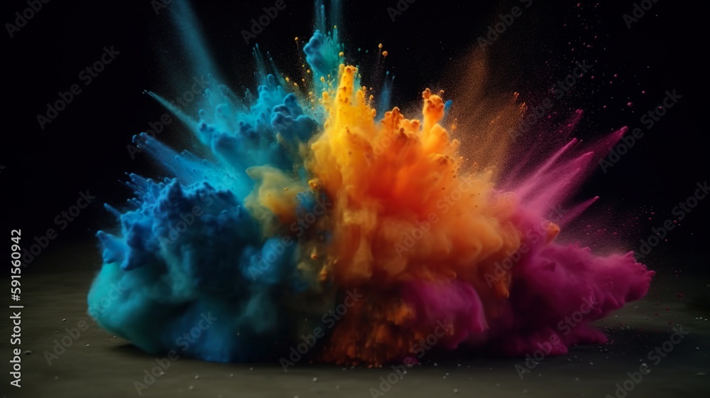 Fototapete abstract background with colorful powder explosion of holi holiday. bright wallpaper with dust explo