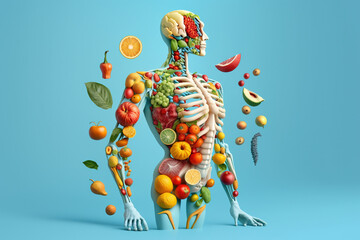 human body made of fruits and vegetables, generative AI
