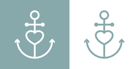 Logo Nautical. Love anchor. Ancla de barco lineal con corazón © teracreonte