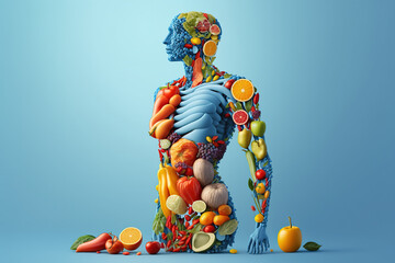 human body made of fruits and vegetables, generative AI