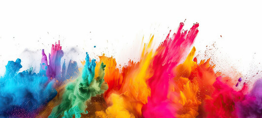 Rainbow of colors. Colors explosion. Ink in water isolated on white background. Generative AI.
