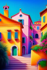 Fototapeta na wymiar Landscape of colorful town