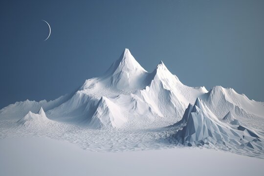 A minimalist landscape with a snow-covered mountain or peak, Generative AI