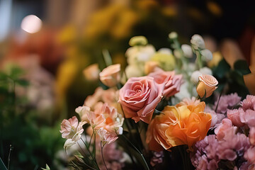 Flowers on display in a store or market setting