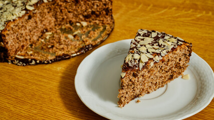 Tasty walnut cake with chocolate
