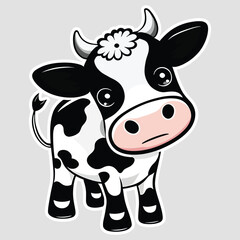 Cute cow sticker cartoon isolated on white