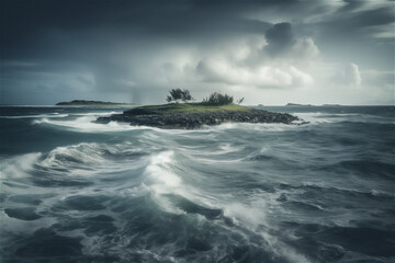 Naklejka na ściany i meble hurricane coastal landscape with island at the horizon, generative ai