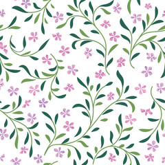 Floral seamless pattern. Branch with flowers and leaves ornamental texture. Flourish nature summer garden background
