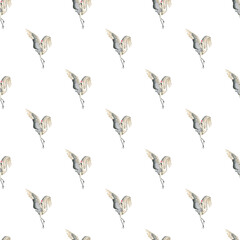 The crane bird on a white background. Watercolor seamless pattern. Japanese white cranes hand drawn. Oriental print for fabric, packaging, wallpaper, postcards.
