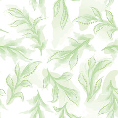 Floral seamless pattern. Branch with leaves ornamental texture. Flourish nature summer garden watercolor textured background