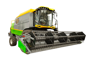 Modern agricultural combine, front view