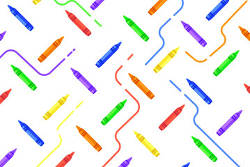 Wax crayons vector pattern illustration. Different colors wax crayons with lines on the light background.