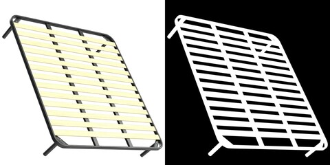 3D rendering illustration of a king size bed frame with small slats