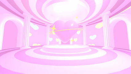 3d rendered pink heart planet temple.
