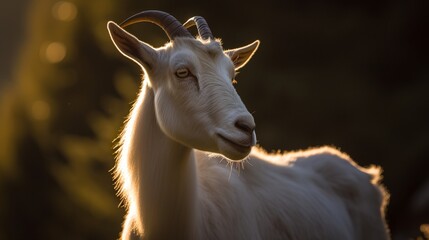 Saanen Goat Gazing in Golden Hour