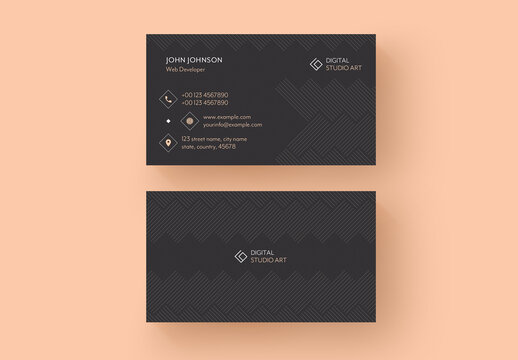 Black Business Card Layout with Beige Accents