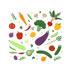 Vegetables and fruits, set of healthy vegetarian or vegan food. Hand drawn vector illustration, trendy minimalist style