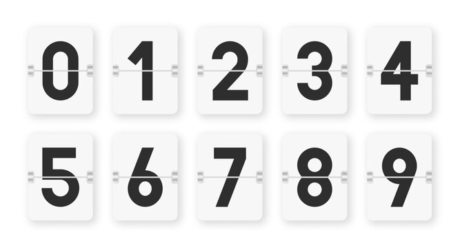 Flip clock numbers. Numbers in flip clock and countdown counter style. Flip score scoreboard template. Vector