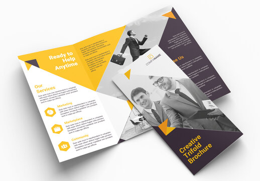 Trifold Brochure Layout with Yellow Accents