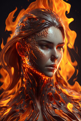 Fototapeta premium Conceptual portrait - beautiful young woman made from fire. Illustration. Generative AI.