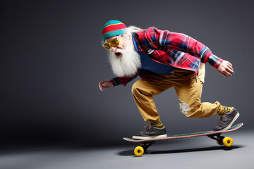 Obraz premium Funny old man riding a skateboard. Generative AI