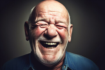 Portrait of an old man laughing. Generative AI.