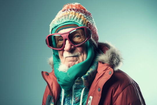 Old man in ski outfit. Generative AI