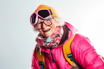 Funny old lady skiing. Generative AI