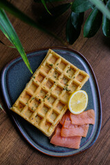 Hearty waffle with salmon