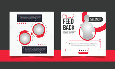 Customer feedback review social media post banner testimonial design square flyer web template set.