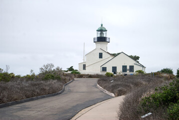 Fototapeta na wymiar Point Loma lighthouse San Diego on a cloudy morning