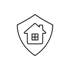 House with shield. Home protection. Property insurance line icon isolated on white background. Vector Illustration