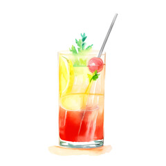 Watercolor fruit cocktails drink for summer party. Logo creator for cocktails drink bar menu. High quality watercolor hand drawn drink illustration