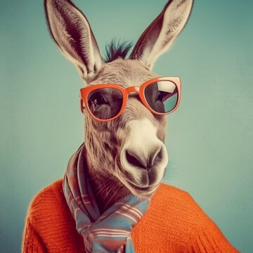 Hipster anthropomorphic donkey taking a selfie, Generative AI