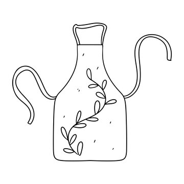 black and white watering can with leaves clip art preview
