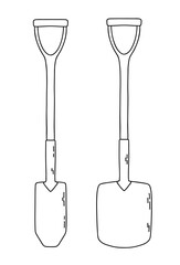 Two different shovel for garden. Vector outline illustration