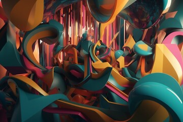 A colorful abstract design with bold patterns and shapes, Generative AI
